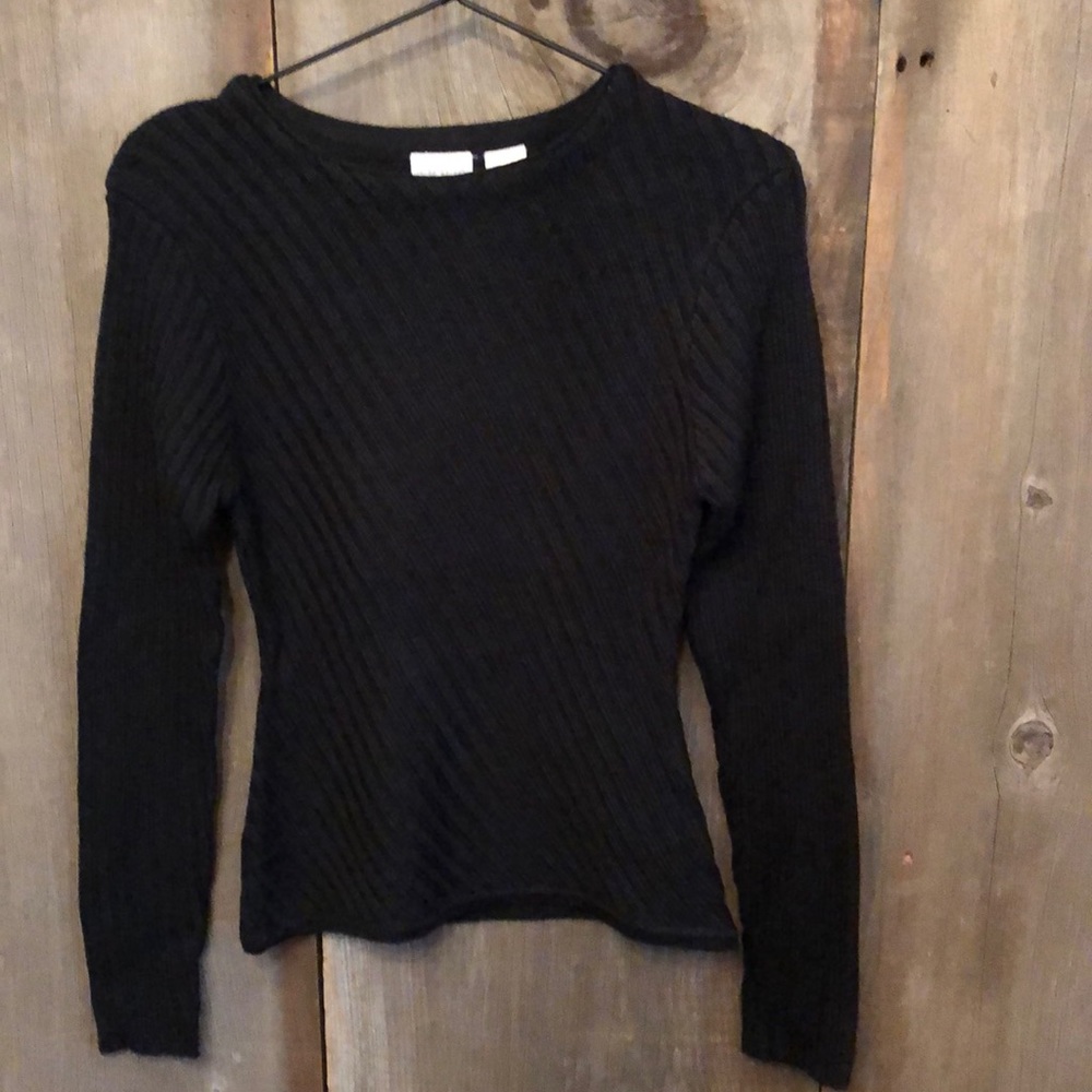 Moda International Black Ribbed Sweater Size Medium
